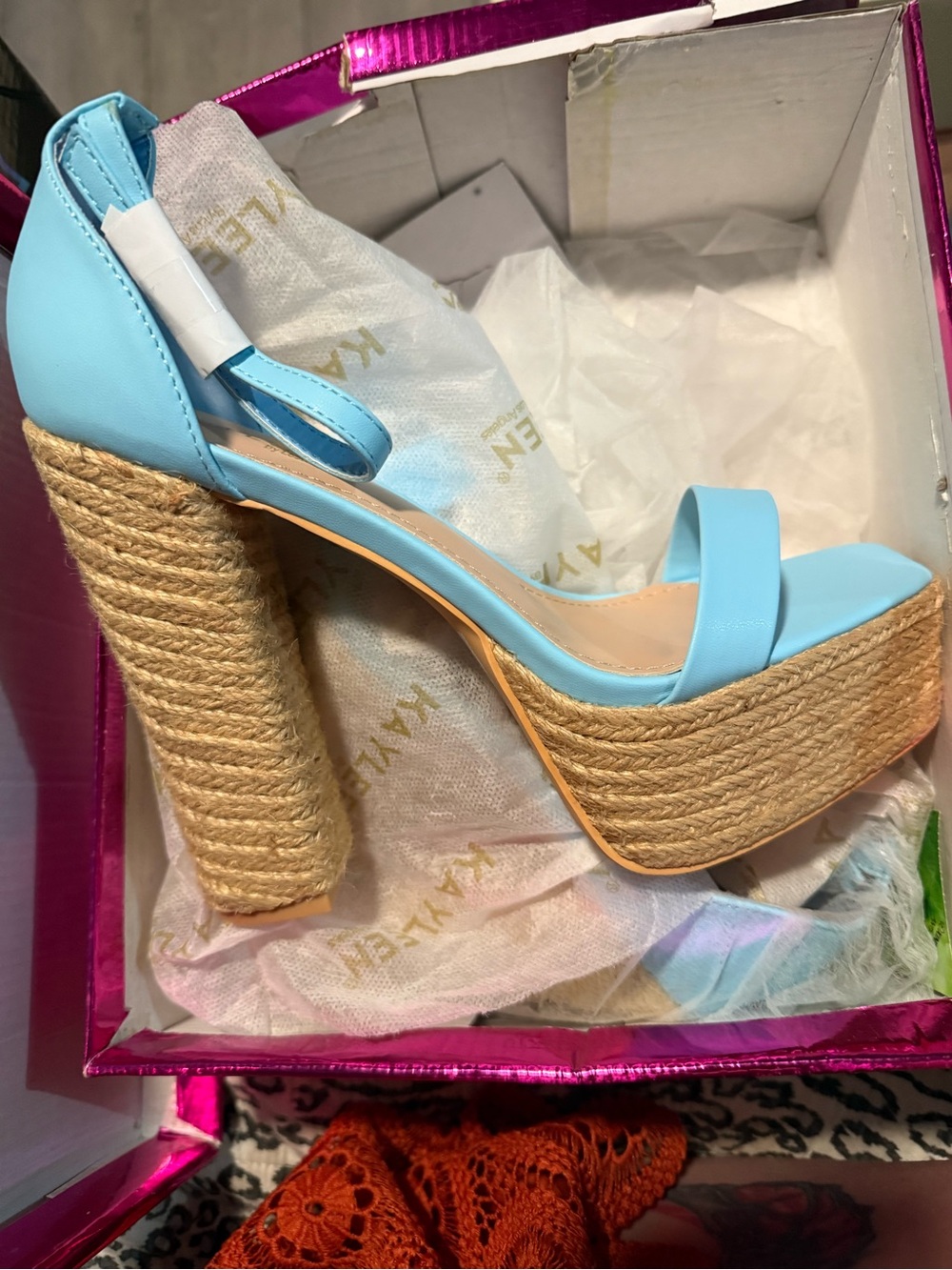 Platform Espadrille High Heel Sandal - Light Blue